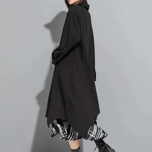 Load image into Gallery viewer, Women Black Irregular Back Long Big Size Blouse New Lapel Long Sleeve Loose Fit Shirt Fashion Spring Autumn 2025 1DF6517
