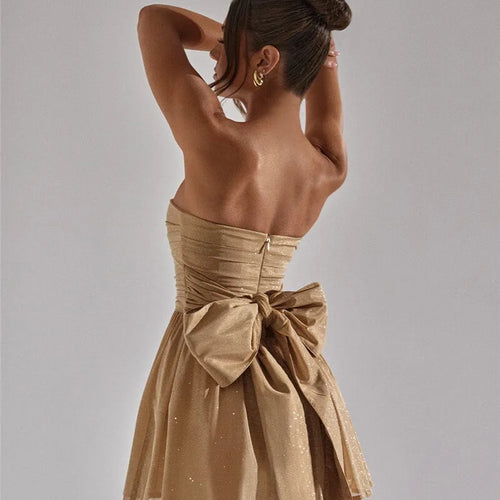 Load image into Gallery viewer, Elegant Strapless Sexy Mini Dress Women Fashion Black Off-shoulder Backless Pleated Sequins Sparkle Club Party Dress
