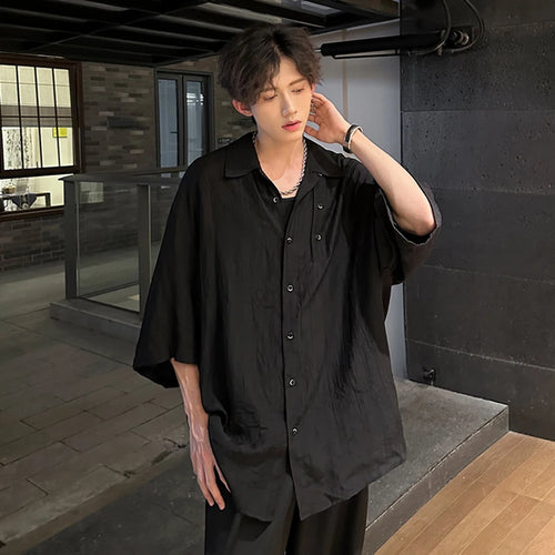 Load image into Gallery viewer, Men&#39;s Shirts Short Sleeve Turn-down Collar Trendy New Summer Korean Stlye Solid Color Simple Stylish Male Cloting 9W1976
