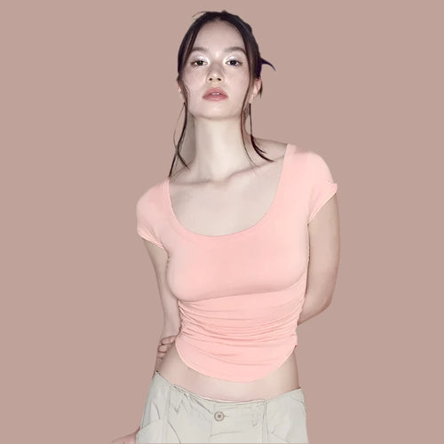 Load image into Gallery viewer, Short Sleeve Crop Top T Shirts Korean Fashion Women&#39;s Clothing Casual Fitted Tee Summer 2024 P85-AH10
