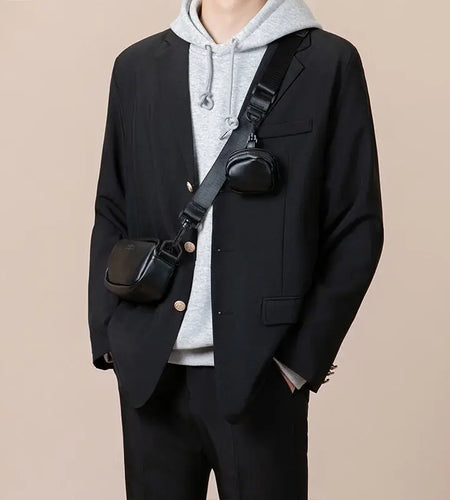 Men Suit Jacket Spring Autumn Loose Business Casual Singel-Breasted Handsome Stylish Pocket New Fashion Tide 9W1206