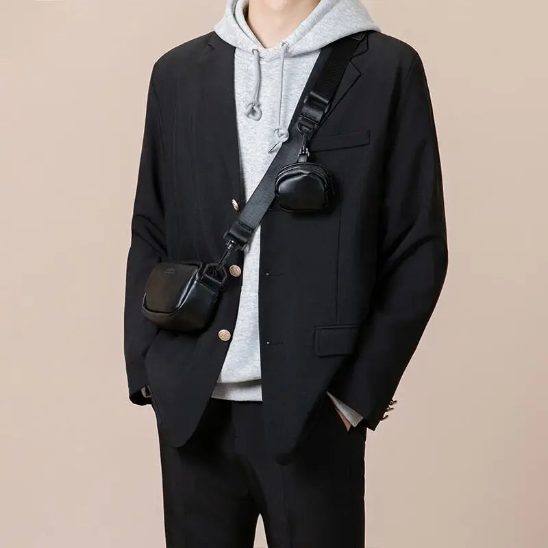 Men Suit Jacket Spring Autumn Loose Business Casual Singel-Breasted Handsome Stylish Pocket New Fashion Tide 9W1206