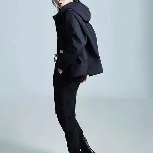 Load image into Gallery viewer, Black Big Size Loose Fit Pocket Casual Jacket New Hooded Long Sleeve Women Coat Fashion Tide Spring Autumn 2025 1DH3240
