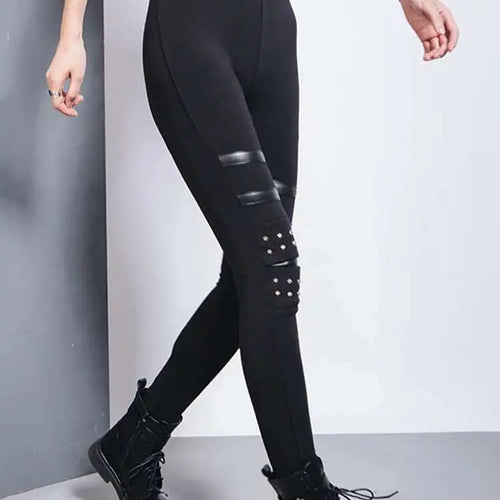 Load image into Gallery viewer, High Elastic Waist Black Brief Long Rivet With Fleece Casual Pants New Trousers Women Fashion Spring Autumn 2025 1DH7172
