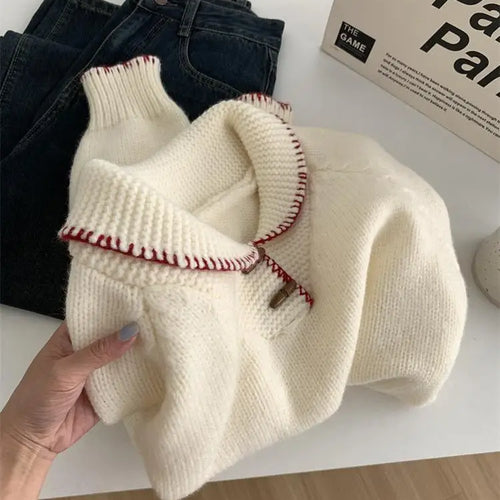 Load image into Gallery viewer, Korean Fashion 2024 New Solid Versatile Short Crochet Knitted Sweater Women Autumn Winter Long Sleeve Pullover Tops Streetwear
