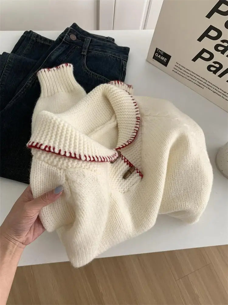 Korean Fashion 2024 New Solid Versatile Short Crochet Knitted Sweater Women Autumn Winter Long Sleeve Pullover Tops Streetwear