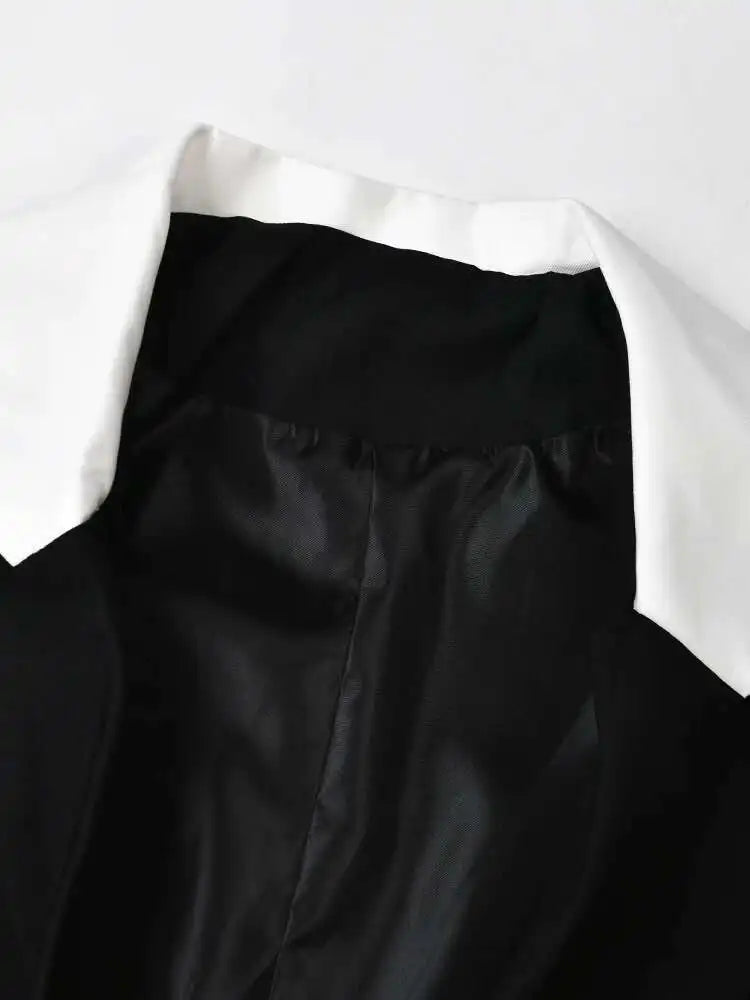 Women Black Color-block Big Size Trench New Lapel Long Sleeve Loose Fit Windbreaker Fashion Spring Autumn 2025 1DF328401