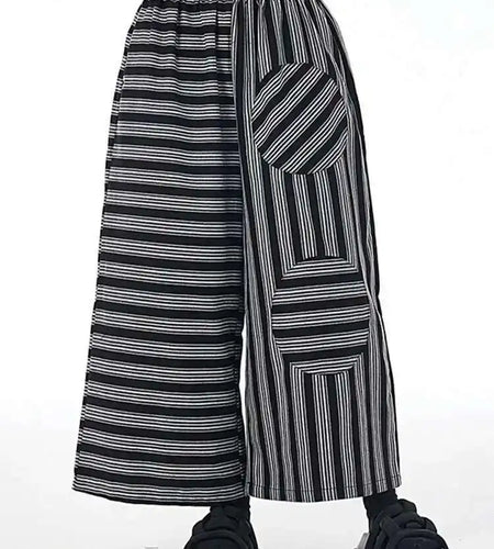 High Elastic Waist Black Striped Spliced Long Wide Leg Pants New Trousers Women Fashion Tide Spring Autumn 2025 1DH7545