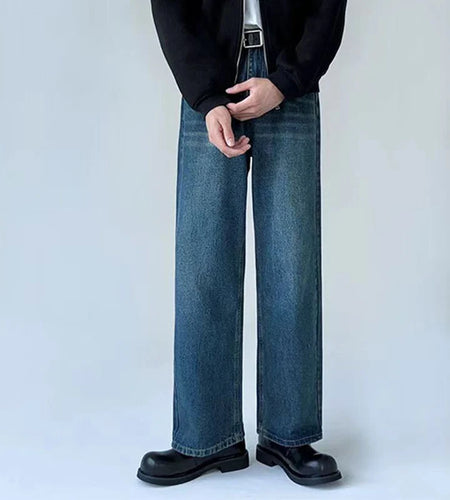 Men's Jeans New American High Street Washed Denim Pants Male Loose Solid Color Casual Fanshion Straight Leg Trousers 9W1428