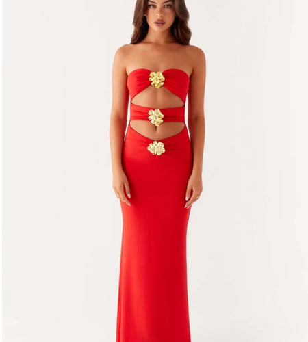 Sexy Strapless Elastic Tight Hollow Out Three Flower Dress For Women Elegant Backless Bodycon Party Club Evening Dress