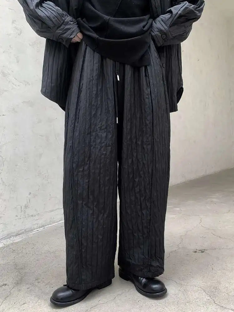 High Elastic Waist Black Striped Casual Long Wide Leg Pants New Trousers Women Fashion Tide Autumn Winter 2025 1DH8380