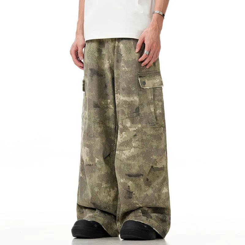 Men's Cargo Pants New American Style Multi Pocket Overalls Wide Leg Male Sweatpants Casual Toursers Spring 2025 9W1371