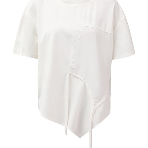 Load image into Gallery viewer, Women White Irregular Color-block Big Size T-shirt New Round Neck Short Sleeve Fashion Tide Spring Summer 2025 CPG1391
