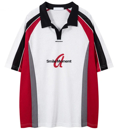 Vintage Mesh Jersey T-Shirt Y2K Graphic Printed Patchwork Sport Tshirt Streetwear Hip Hop Baggy Breathable Quick Drying Top Tee