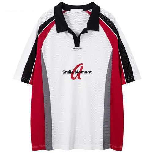 Vintage Mesh Jersey T-Shirt Y2K Graphic Printed Patchwork Sport Tshirt Streetwear Hip Hop Baggy Breathable Quick Drying Top Tee