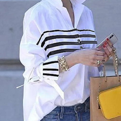 Load image into Gallery viewer, Summer Blouse T-shirts for Women New Collection Flared Sleeves Casual Tops Women Stripe Clothes White Shirts
