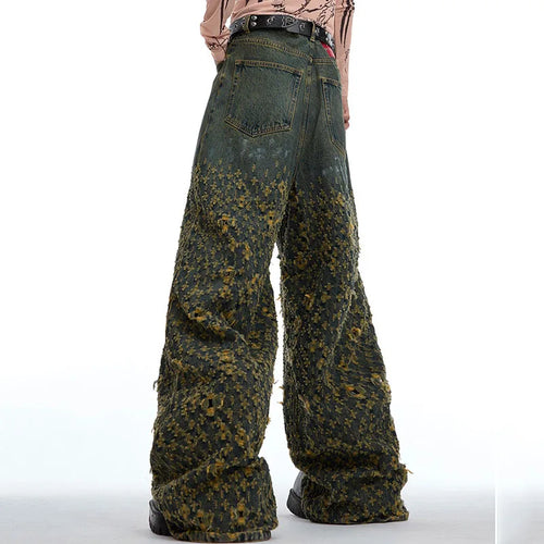 Load image into Gallery viewer, American High Street Irregular Hole Jeans Straight Casual Pants Vintage Wide Leg Male Trousers Fashion 24E1290
