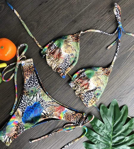 10 Colors Wrinkle Bikini Sexy Bathing Suit for Women Thong Swimsuit Beachwear Halter Brazilian Bikini Push Up Swimwear Women