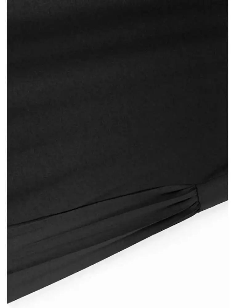 Women Black Pocket Pleated Big Size Midi Casual Dress New Round Neck Short Sleeve Fashion Tide Spring Summer 2025 1DJ0137