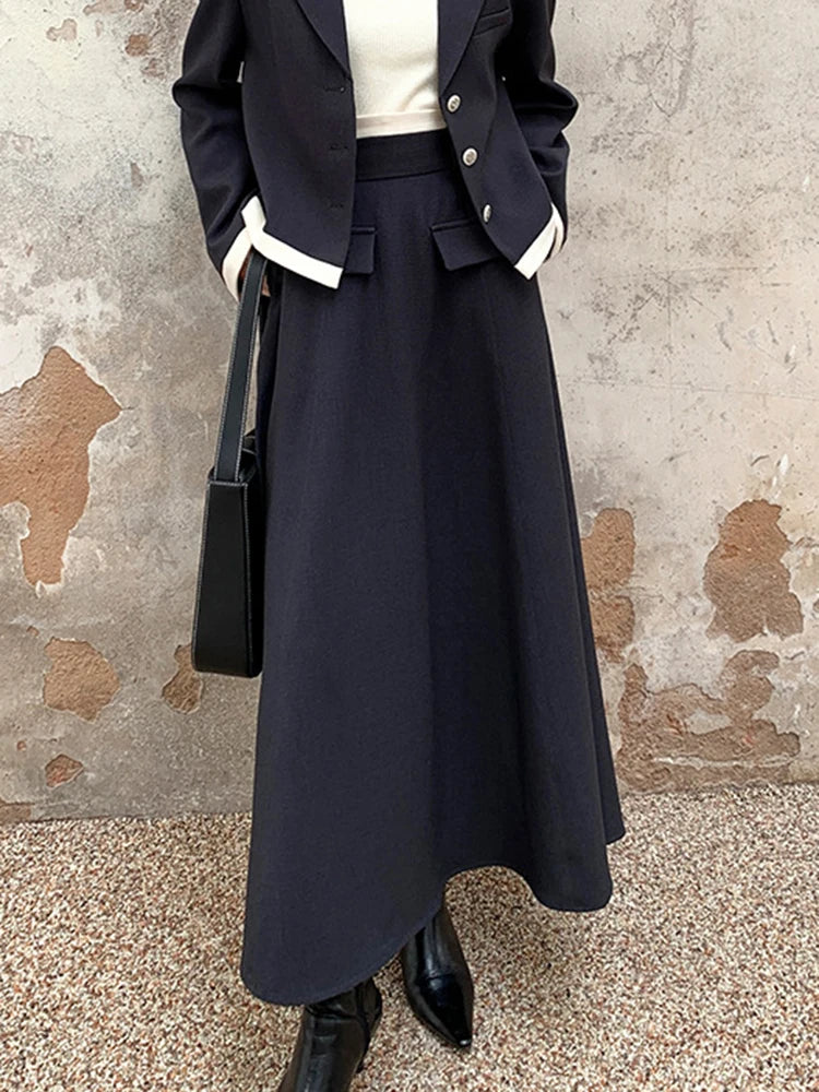 Elegant Black Minimalist Skirt For Women High Waist Solid Casual Midi Skirts Female Clothing Autumn Style