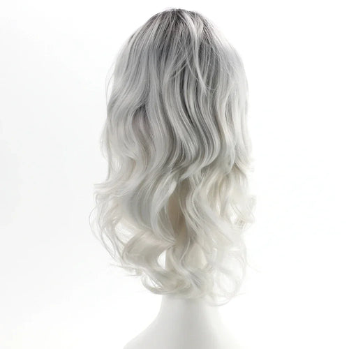 Load image into Gallery viewer, Grey Long Curly Wavy Wigs for Women Synthetic Hair Dark Roots Ombre White Wig Natural Soft Fluffy Body Wave Female Wig
