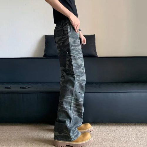 Load image into Gallery viewer, High Style Men&#39;s Denim Pants Pleated Camouflage Cargo Slant Pocket Jeans Loose Straight Wide Leg Male Trousers Tide 9C8607
