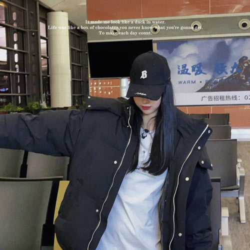 Load image into Gallery viewer, Winter Puffer Jackets Women Thick Warm Down Cotton Padded Coat Female Fashion Oversize Hooded Grey Loose Short Parkas Mujer 2023
