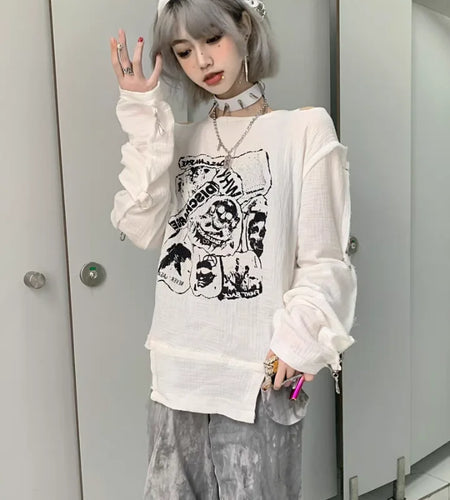 Harajuku T Shirts for Women 2024 Ropa Mujer Streetwear Punk Long Sleeve Tshirts Japanese Camisetas Y2k Tops Casual Chic Tees