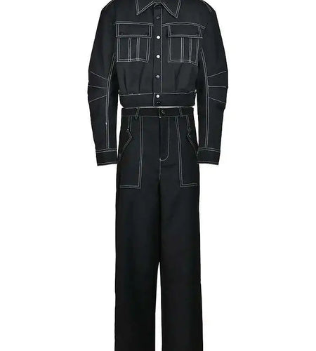 Black Jacket Big Size Wide Leg Pants Two Piece Suit New Lapel Long Sleeve Women Fashion Tide Spring Autumn 2025  CPG0425