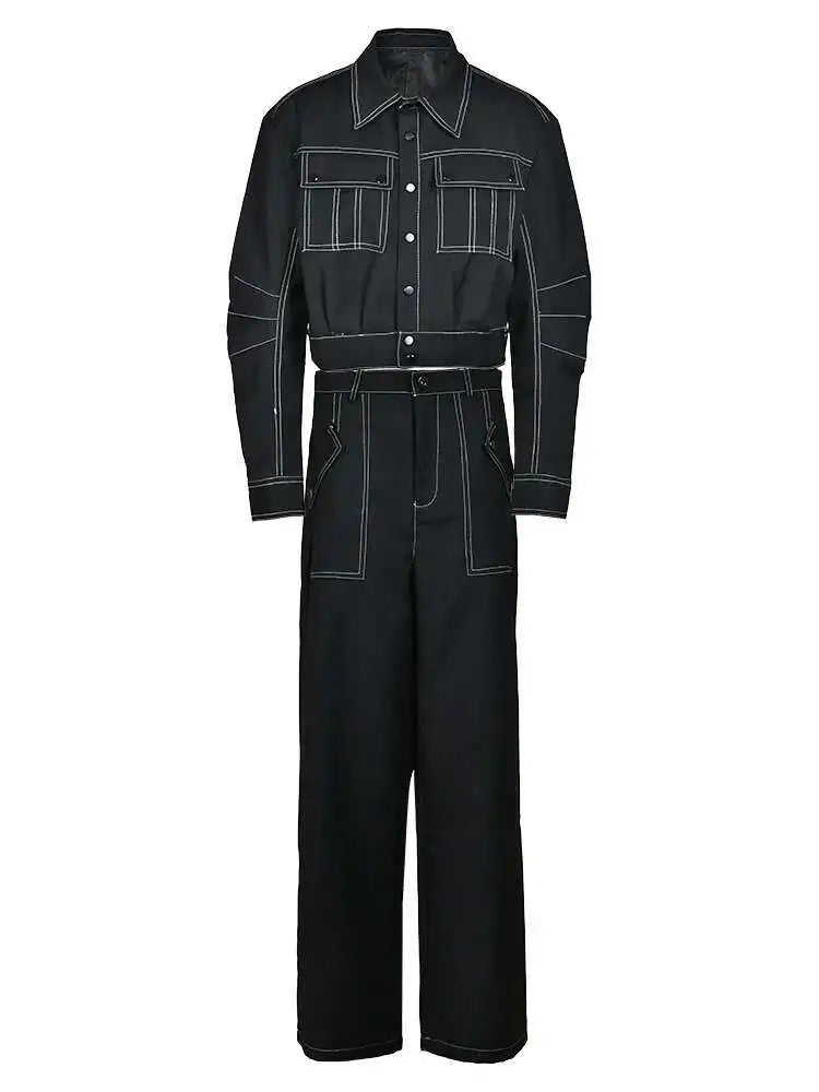 Black Jacket Big Size Wide Leg Pants Two Piece Suit New Lapel Long Sleeve Women Fashion Tide Spring Autumn 2025  CPG0425