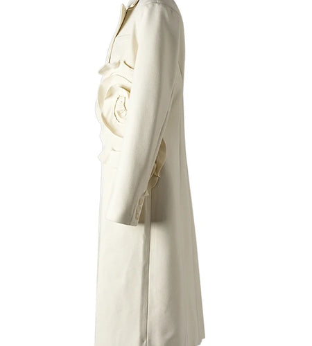 Beige Flower Elegant Long Warm Woolen Coat New Lapel Long Sleeve Women Jacket Fashion Tide Autumn Winter 2025 3WM2155