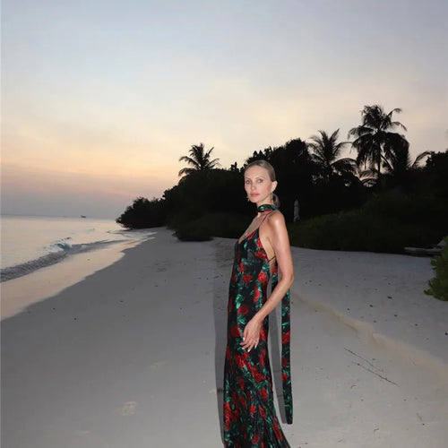 Load image into Gallery viewer, Halter Backless Print Sexy Maxi Dress For Women Gown Elegant Sleeveless High Waist Evening Club Party Long Dress
