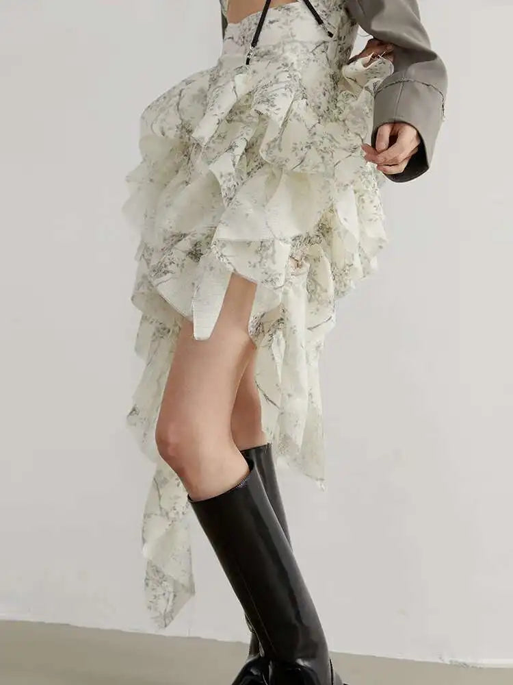 Women Printed Hollow Out Ruffles Mini Irregular Strapless Dress New Sleeveless Fashion Tide Spring Summer 2025 1DH6272