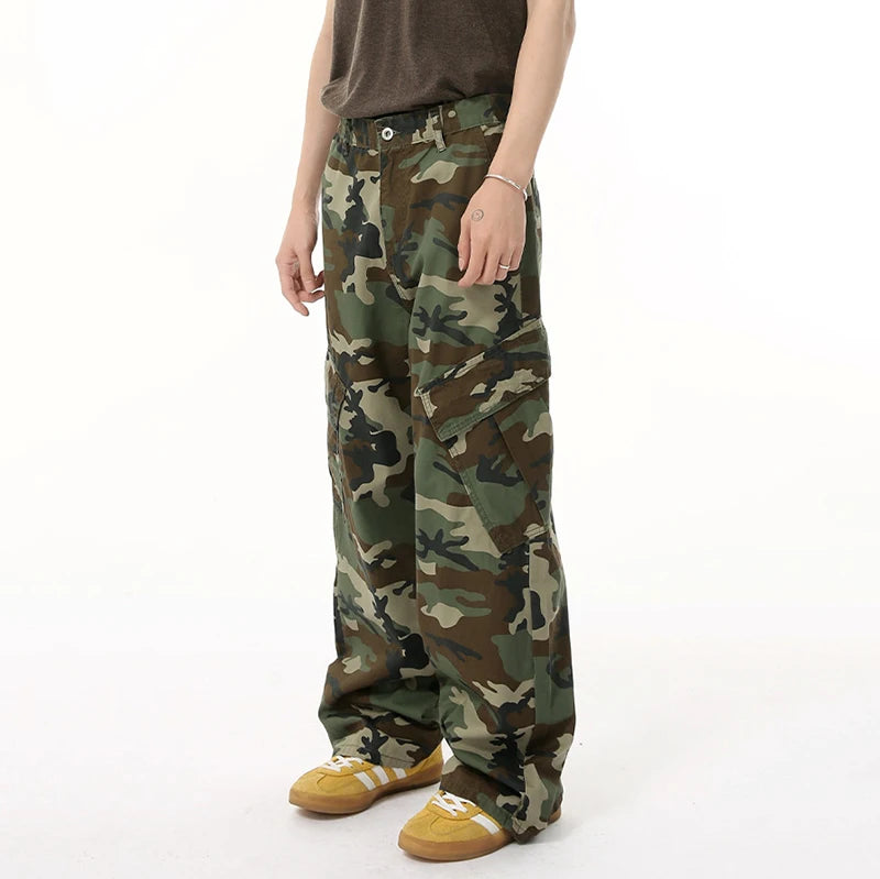 Hign Street Men's Jeans New American Stylish Large Pocket Fashion Washed Loose Design Male Trousers Summer 2025 9W1692