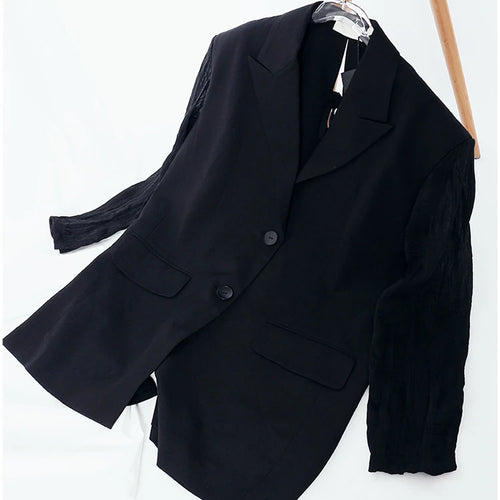 Load image into Gallery viewer, Women Black Pleated Back Bandage Big Size Blazer New Lapel Long Sleeve Loose Fit  Jacket Fashion Spring Autumn 2025 1Y053
