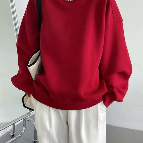 Load image into Gallery viewer, Red Apricot Casual Plain Sweatshirt New Round Neck Long Sleeve Women Big Size Fashion Tide Spring Autumn 2025 1DH6655
