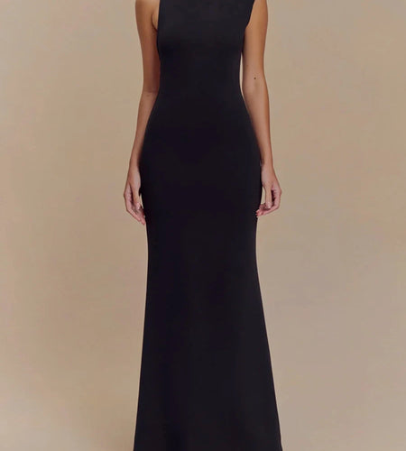 Solid Irregular Minimalist Slimming Dresses For Women O Neck Sleeve High Waist Temperament Long Dress Female New