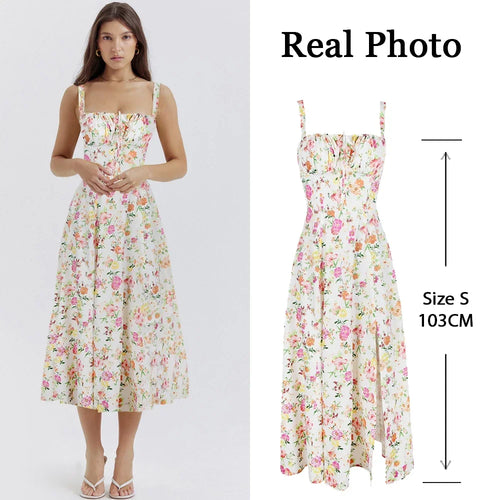 Load image into Gallery viewer, Women's Summer Floral Print Dresses Sweet Elegant Midi Holiday Dress Casual Slit Blue Lace Up Dresses 2023
