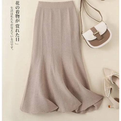 Load image into Gallery viewer, Korean Fashion Autumn Winter Warm Women Solid Knitted Wrapped Hip Long Skirts High Waist A-line Pleated Skirt 2024 New Versatile
