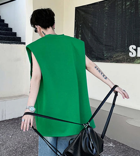 Men's Tank Top Zipper Structure Design Loose Round Neck Summer Fashion Solid Color Versatile Male Vest 28W3267