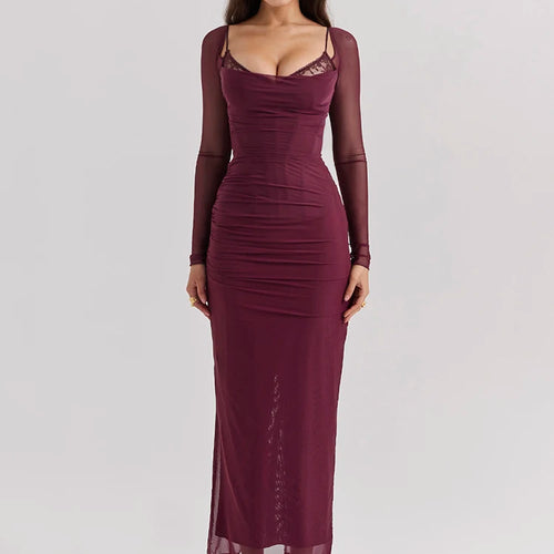 Load image into Gallery viewer, Elegant Sheer Long Sleeve Sexy Maxi Dress For Women Fashion Mesh Strapless Backless Club Party Sexy Long Dress 2024
