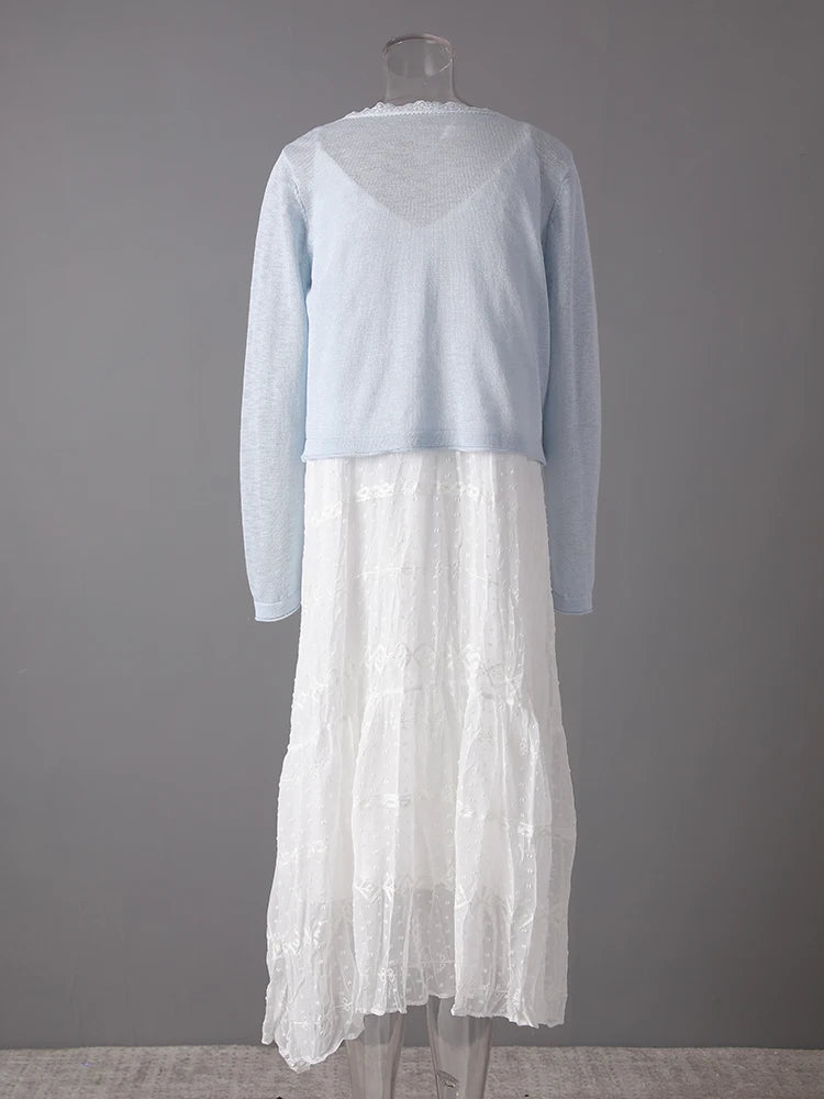 Women White Lace Jacquard Elegant Long Spaghetti Strap Dress New V-Neck Sleeveless Fashion Tide Spring Summer 2025 CPG3081