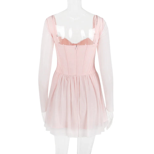 Load image into Gallery viewer, Lace Mesh Backless Sexy Mini Dress For Women Zipper Fishbone Square Collar Long Sleeve Ruched Club Party Dress New
