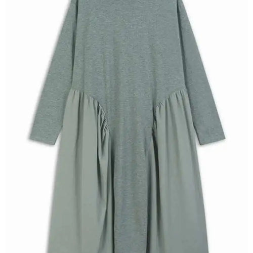 Load image into Gallery viewer, Women Black Side Pleated Spliced Big Size Midi Dress New Round Neck Long Sleeve Fashion Tide Spring Autumn 2025 1DH7010
