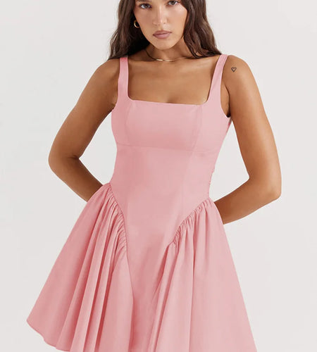 Elegant Backless Bow Mini Dress For Women 2023 Autumn New Square Collar Sleeveless Ruffles Sexy Dress Vintage Fashion