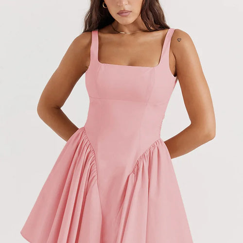 Load image into Gallery viewer, Elegant Backless Bow Mini Dress For Women 2023 Autumn New Square Collar Sleeveless Ruffles Sexy Dress Vintage Fashion
