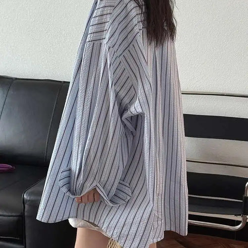 Load image into Gallery viewer, Women Apricot Striped Textured Big Size Long Blouse New Lapel Long Sleeve Shirt Fashion Tide Spring Autumn 2025  1DJ0598
