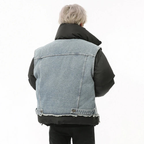 Load image into Gallery viewer, Fake Two-piece Men&#39;s Coats Niche Design Stand Collar Detachable Sleeveless Vest Patchwork Drawstring Padded Jackets 9C9331
