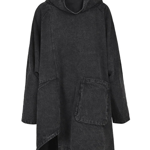 Load image into Gallery viewer, Loose Fit Black Denim Big Size Sweatshirt New High Collar Long Sleeve Women Big Size Fashion Spring Autumn 2025 1K166
