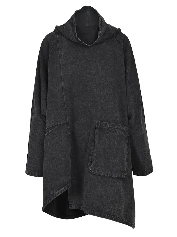 Loose Fit Black Denim Big Size Sweatshirt New High Collar Long Sleeve Women Big Size Fashion Spring Autumn 2025 1K166